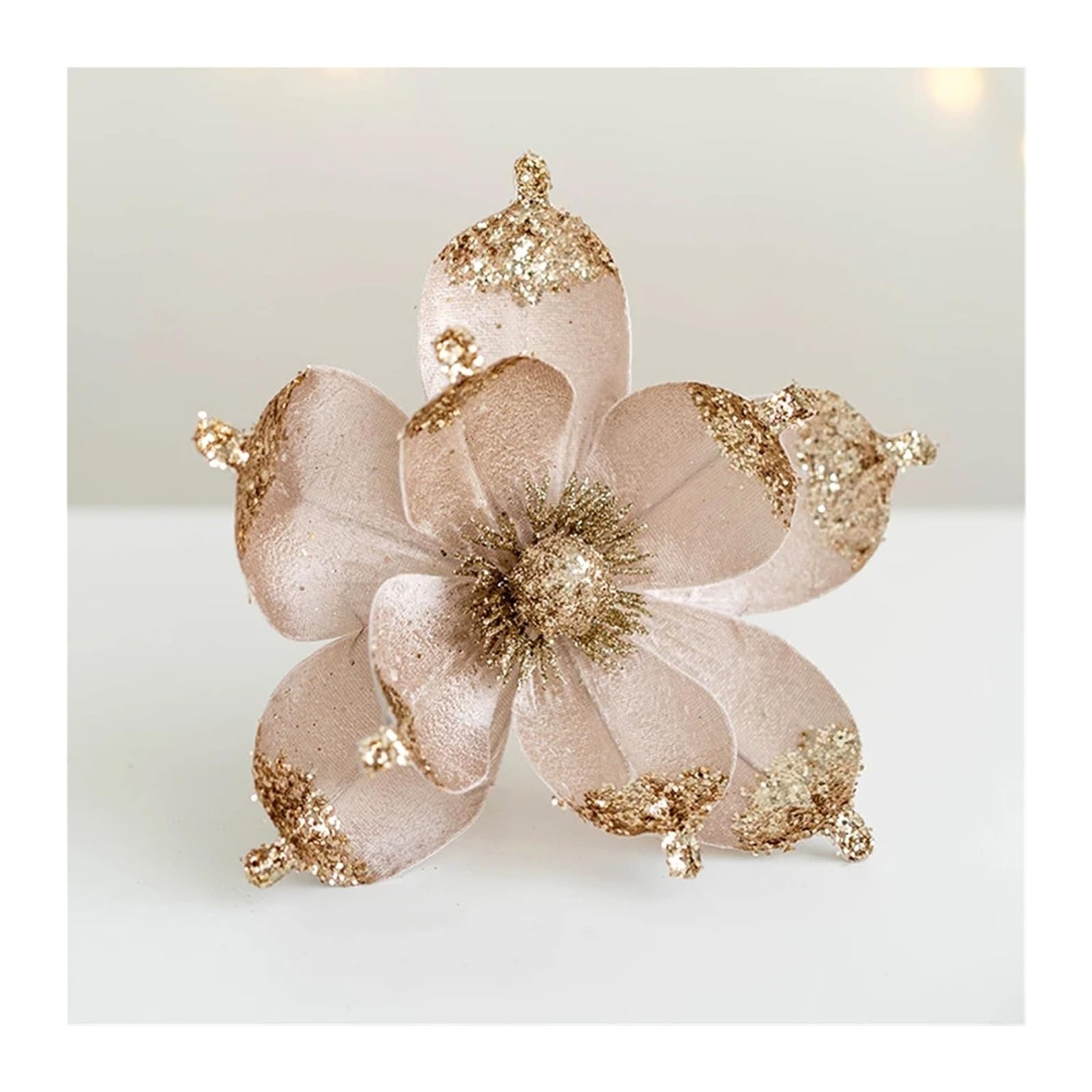 CVEVSFG Glitter Flower Artificial Flowers Head For Xmas Tree Pendant Party Home Decor Fake Garland Ornaments(D-champagne)