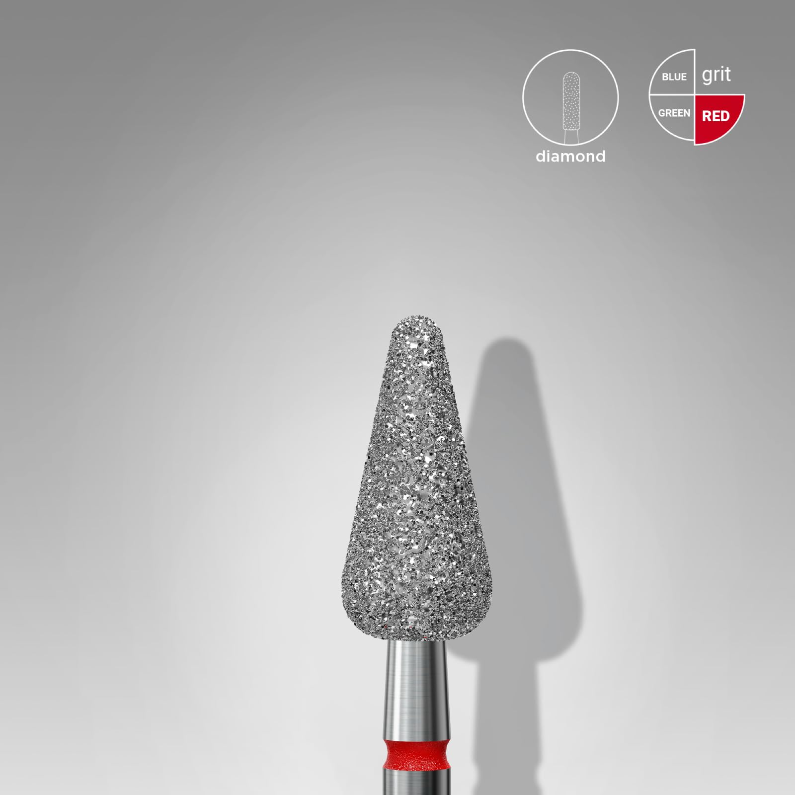 STALEKS PRO Expert - Punta diamantata per trapano per unghie, a pera arrotondata, rossa, testa da 5 mm/12 mm WP), morbida abrasività per cuticole, pareti laterali, pulizia epidermide e hardware