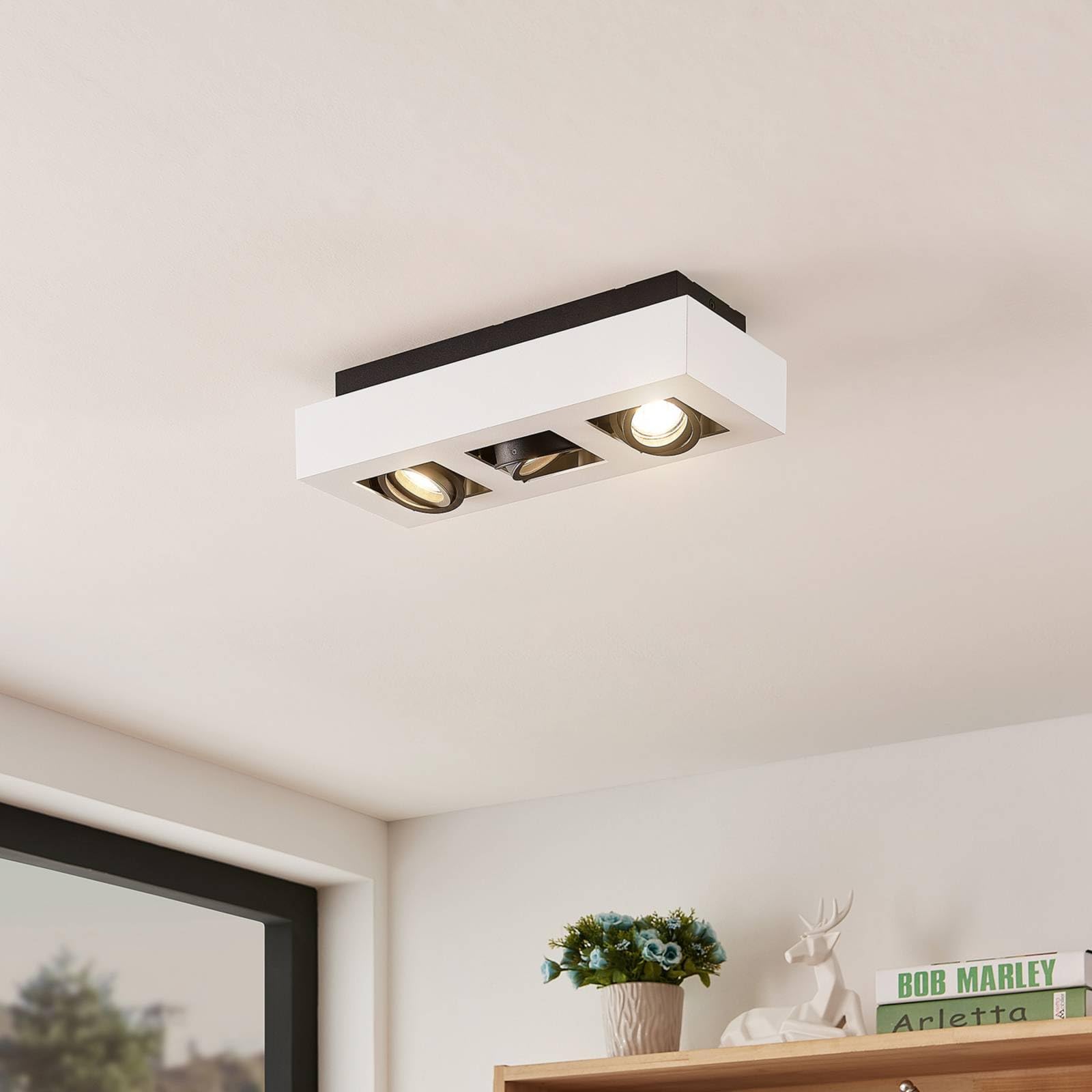 Arcchio lámpara de techo en blanco, foco | lámpara de cocina, gu10, 3 bombillas, moderno, de aluminio, angular para cocina, oficina, espacio de trabajo, sala de estar,