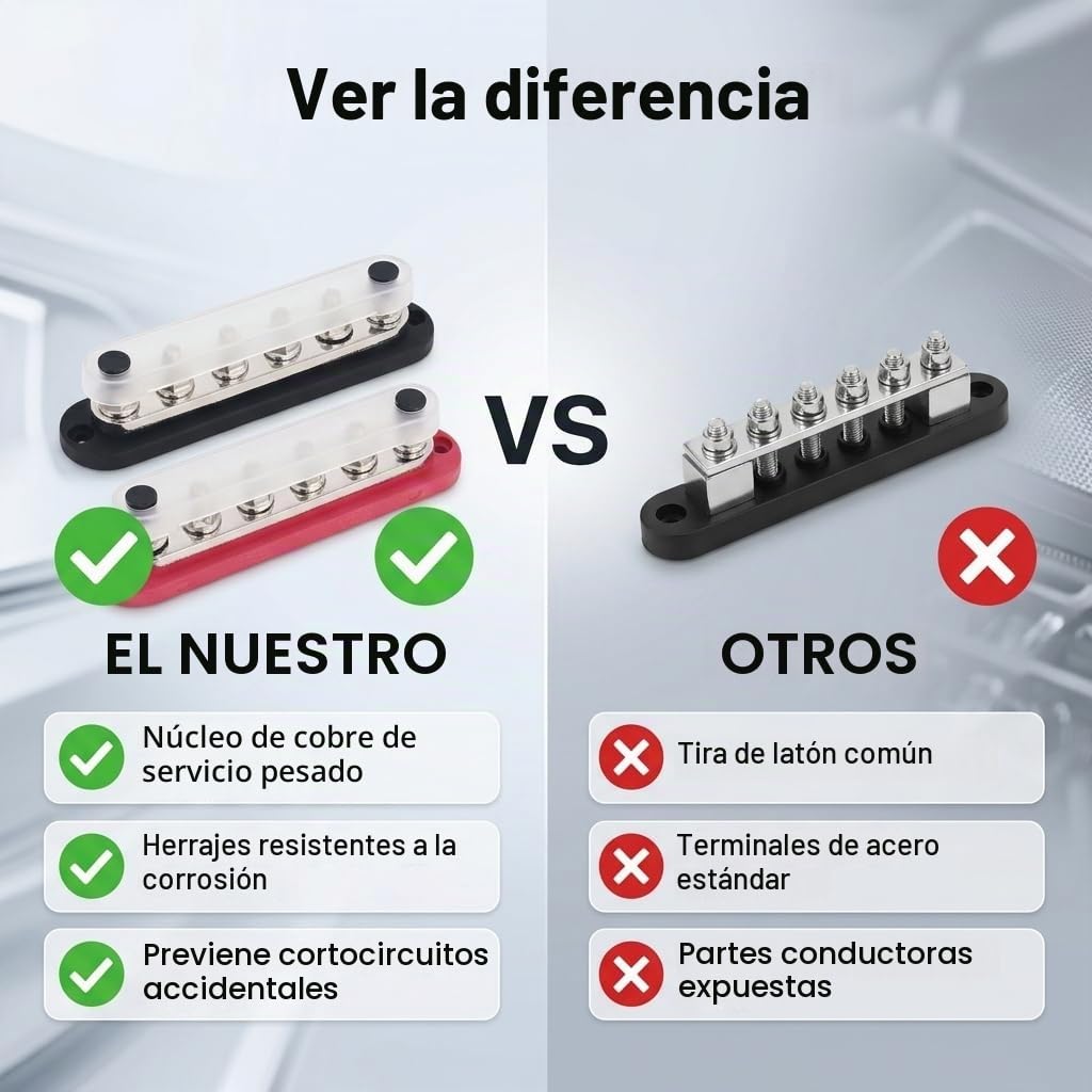 2 Uds M8 Barra Colectora Bloque de Distribución de Energía Batería Marina Automotriz Bloque de Terminales Barra Colectora del Bloque de Terminales Juego 300A 12‑48V con Cubierta