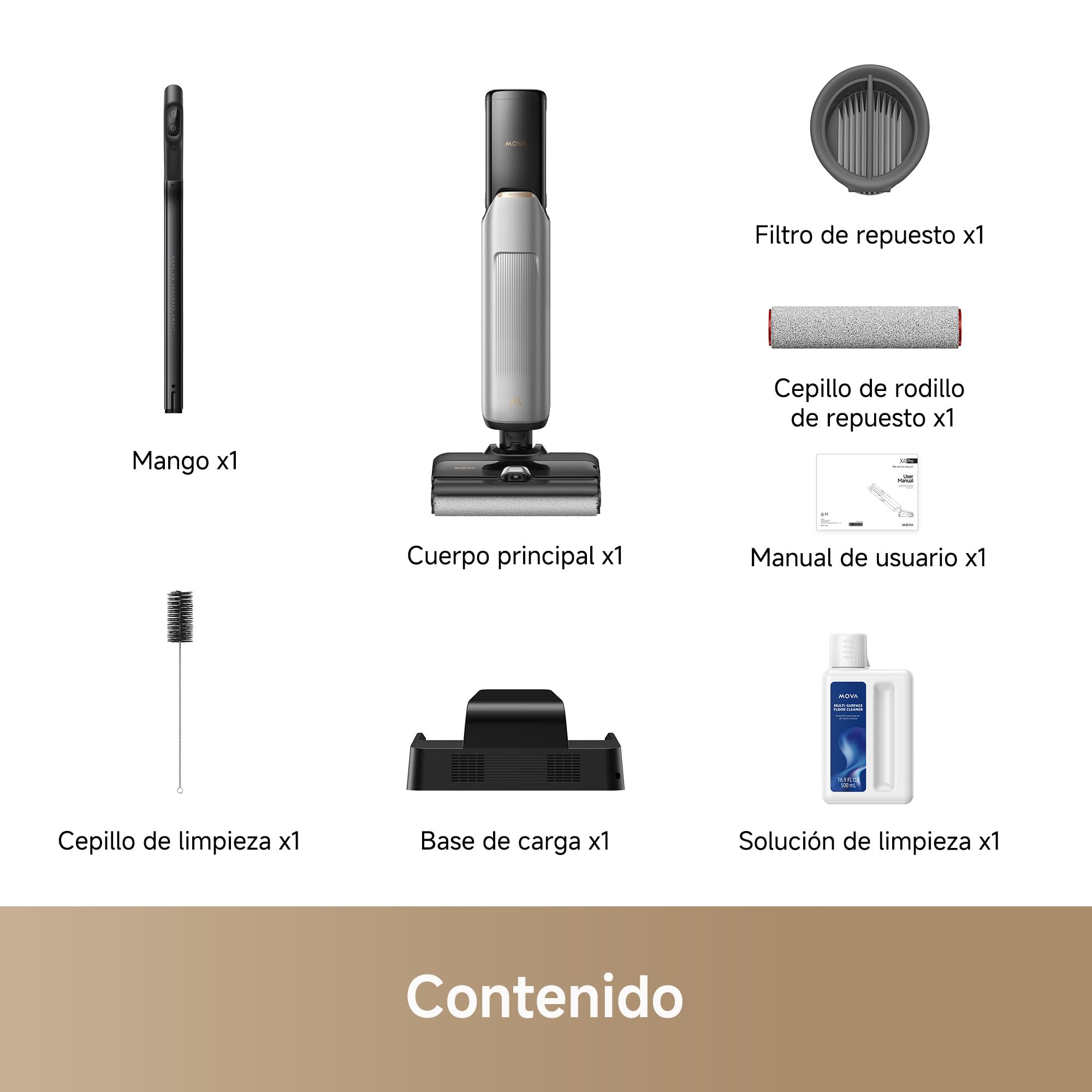 Mova X4 Pro Aspiradora seco y Mojado friega con Agua Caliente, sin enredos, autolimpieza 100°C, succión 20 000Pa, estación de Empuje, Cabezal de Cepillo LED, Dos Bordes, Ajuste de succión Inteligente