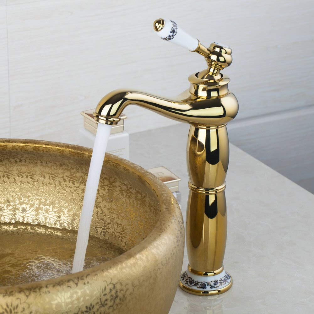 Robinet d'évier en laiton massif doré pour une salle de bain luxueuse et moderne