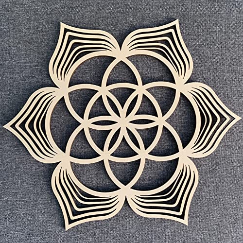Image of Tucocoo 4pcs Sacred Geometry Wood Wall Art Set: Sri Yantra, Metatron's Cube, Seed of Life, Torus Yantra & Mandala - Unframed Wall Sculpture - Brown, Matte Finish - 12''x12''x0.2'' - Home Office Decor