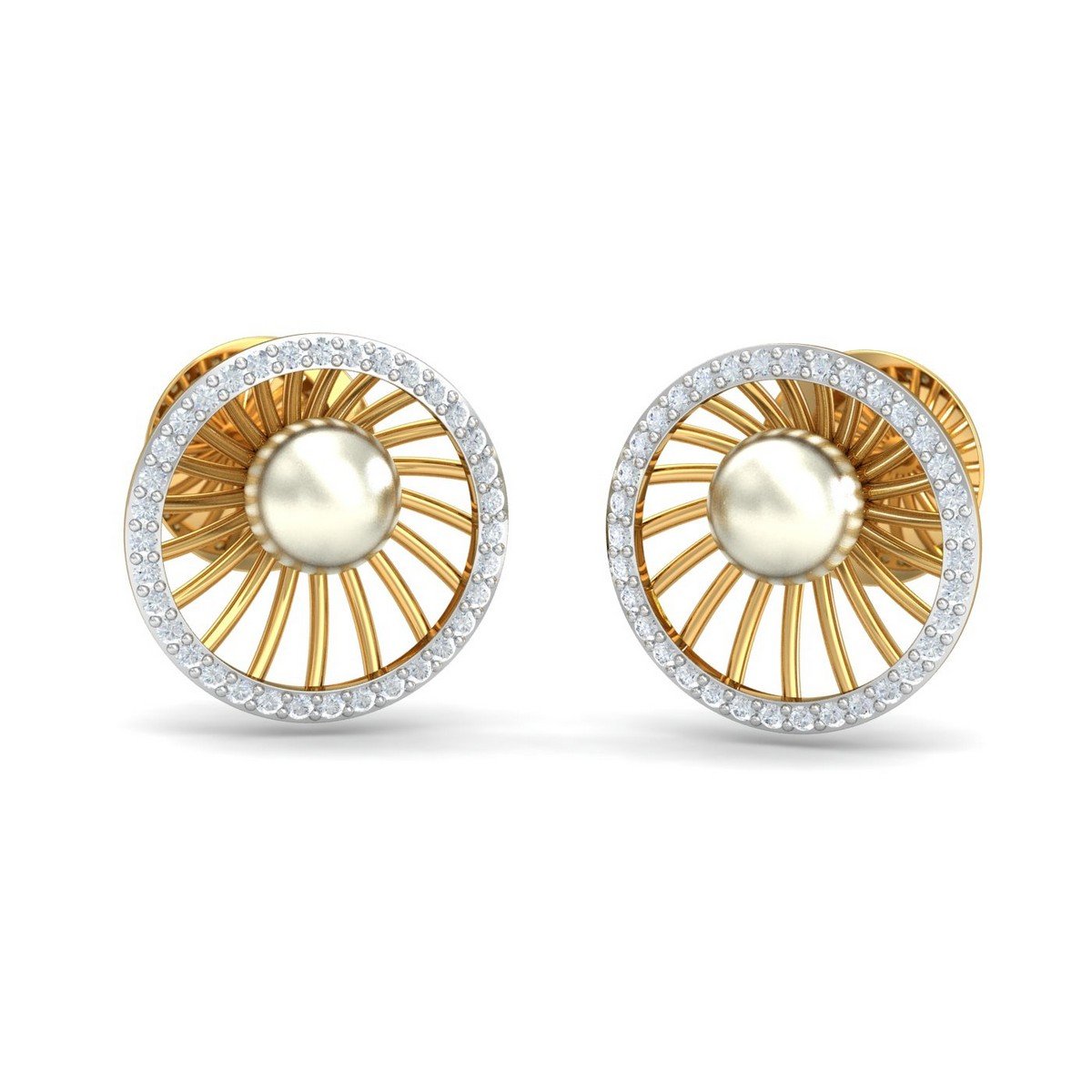 kuberbox 18KT Yellow Gold Diamond Royal Chakra Filigree Stud Earrings for Women-picture-12