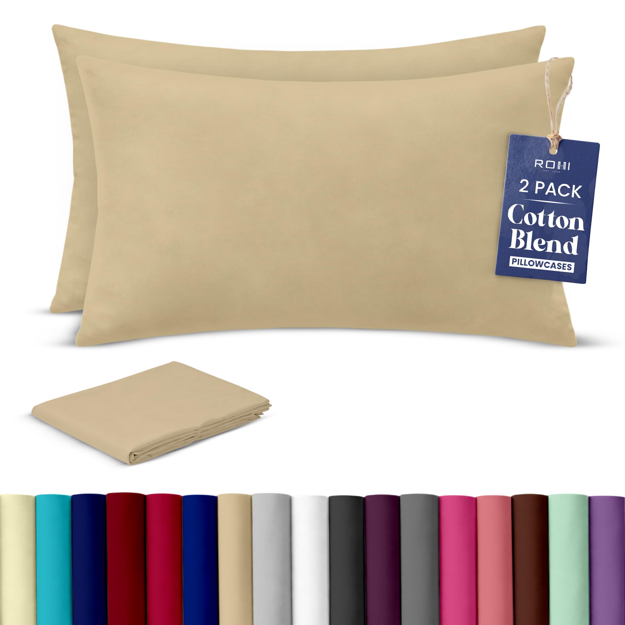 Rohi Luxury Latte Pillow Cases 2 Pack - (50×75cm) | Soft & Comfy Cotton Blend Pillow Covers with Envelope Closure | Breathable, Anti-Allergy, Fade & Wrinkle Resistant