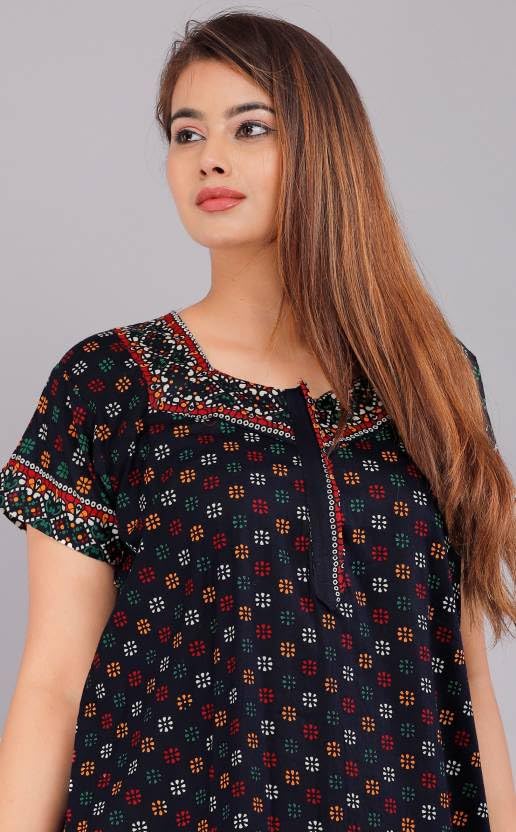 Image of Women Flower Printed Casual Wear Cotton Nighty - Gown-MFNT5017