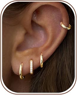 Juego de pendientes de aro pequeños de oro para mujeres y hombres, hipoalergénicos, chapados en 14 quilates, pendientes de cartílago, plata de ley, múltiples piercings, ligeros, mini, finos, lindos y delicados, joyería de moda, regalos para mujeres