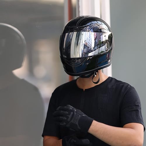 Miniatura 3 de TCT-MT DOT - Casco de cara completa con espejo para protección solar, deportes de calle, motocicleta, casco para adultos, color negro brillante, S,