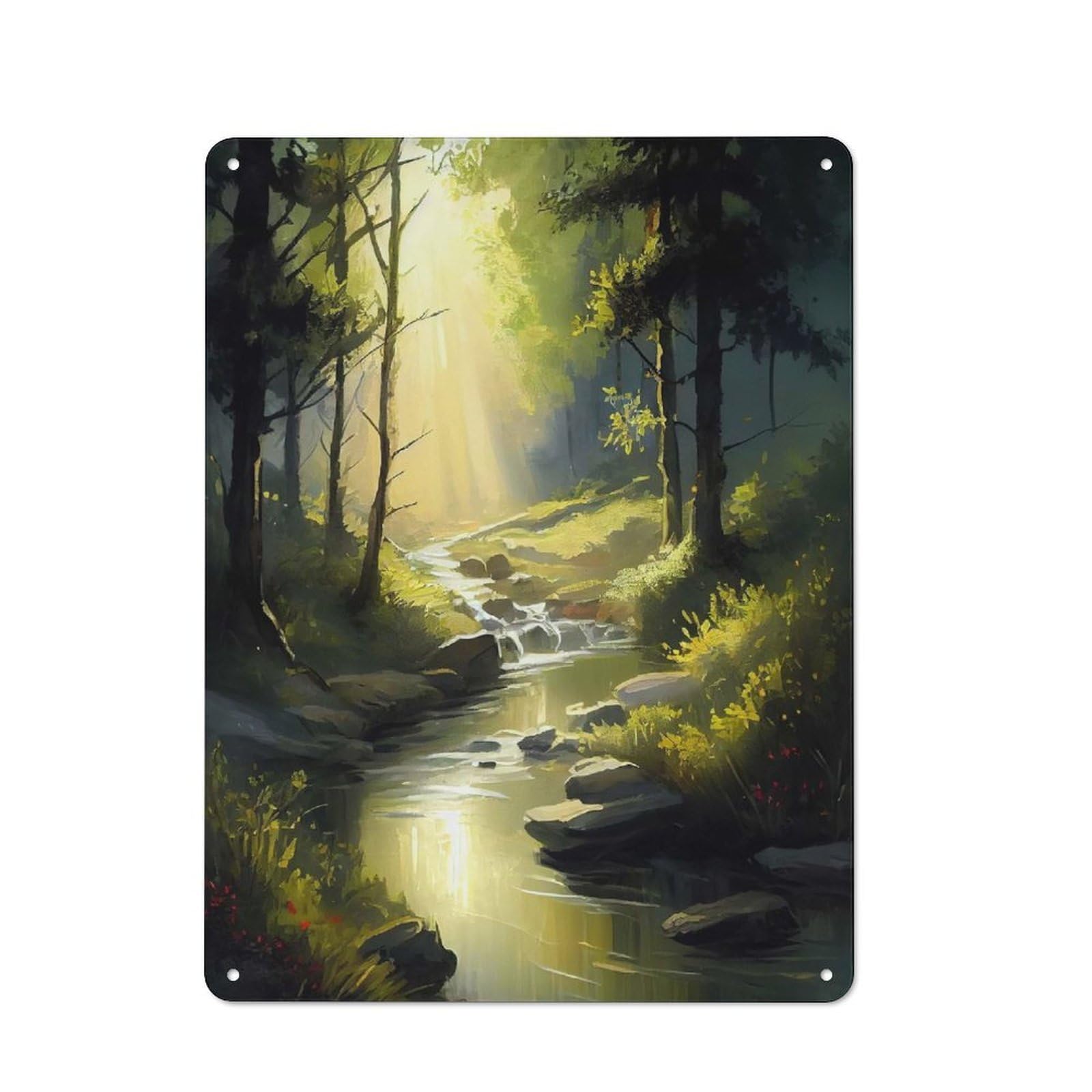 Junmoney Forest Glade Oil Paint Rustic Tin Sign 40X30cm For Home Office Or Studio, For Kitchen, Dining Room And Home Bar Wall Decor