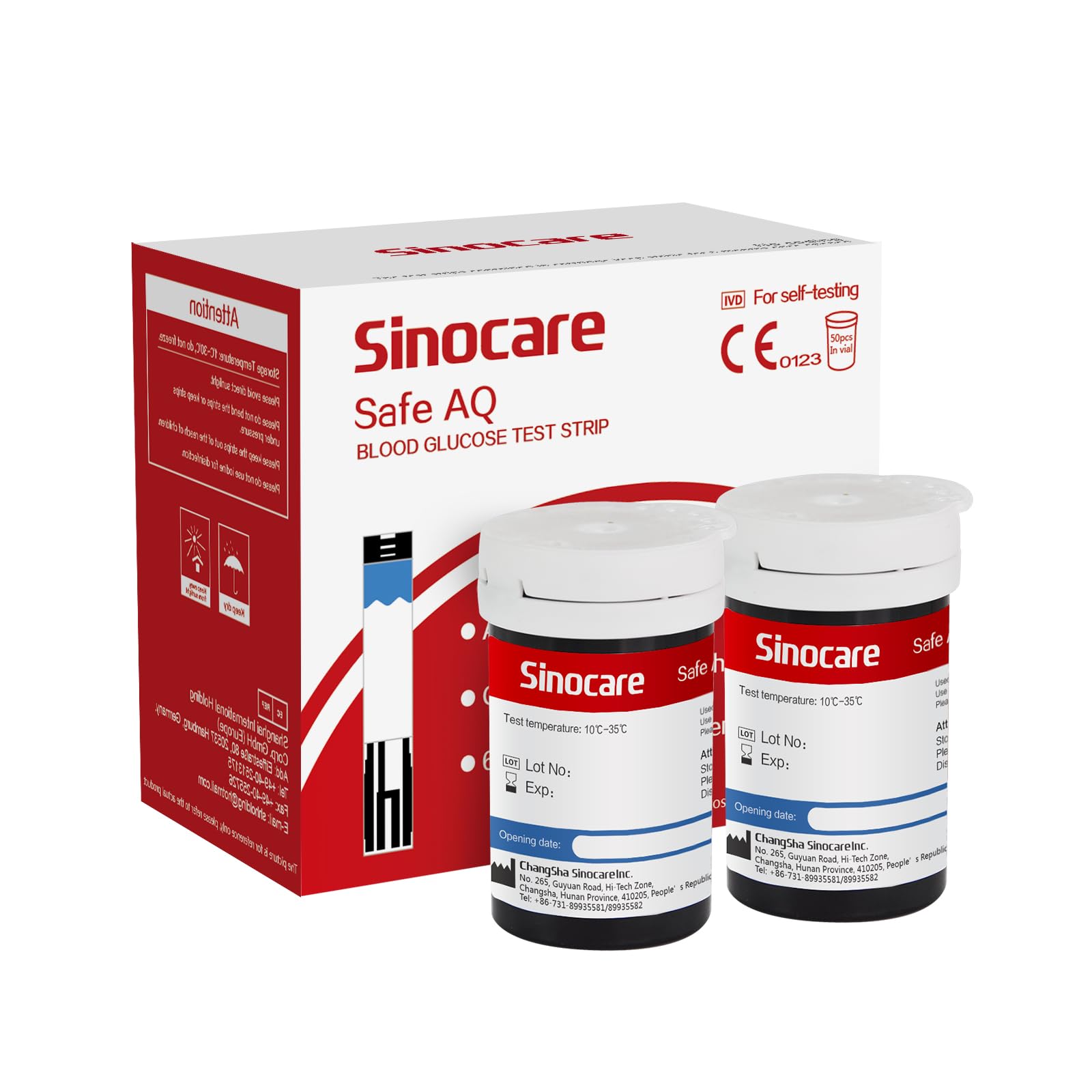sinocare Tiras Glucosa sin Lancetas, 50 x Tiras de Prueba de Glucosa solo para sinocare SAFE AQ SMART