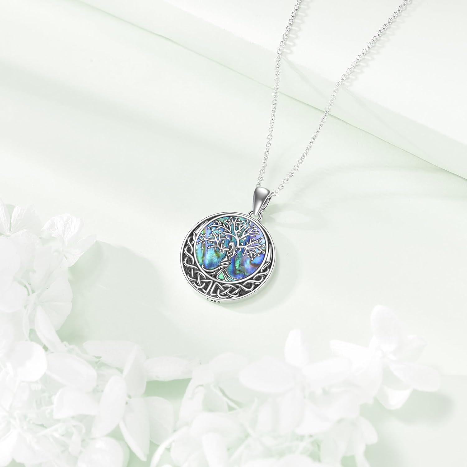 VONALA Tree of Life Necklace 925 Sterling Silver Abalone Shell Tree of Life Jewelry Gift for Women - Image 3