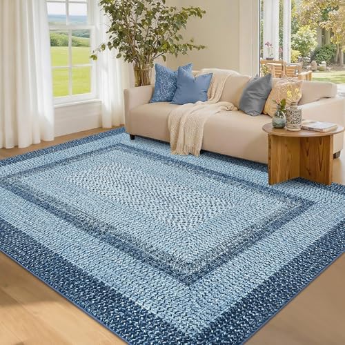 Tapete moderno lavable 8x10 azul geométrico
