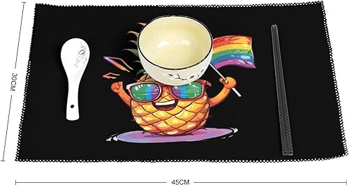 Miniatura 2 de Pineapple Rainbow Flag Gay Pride LGBT Placemats Set of 6 Resistant Table Mats Washable Place Mats for Dinner Party Table Decoration