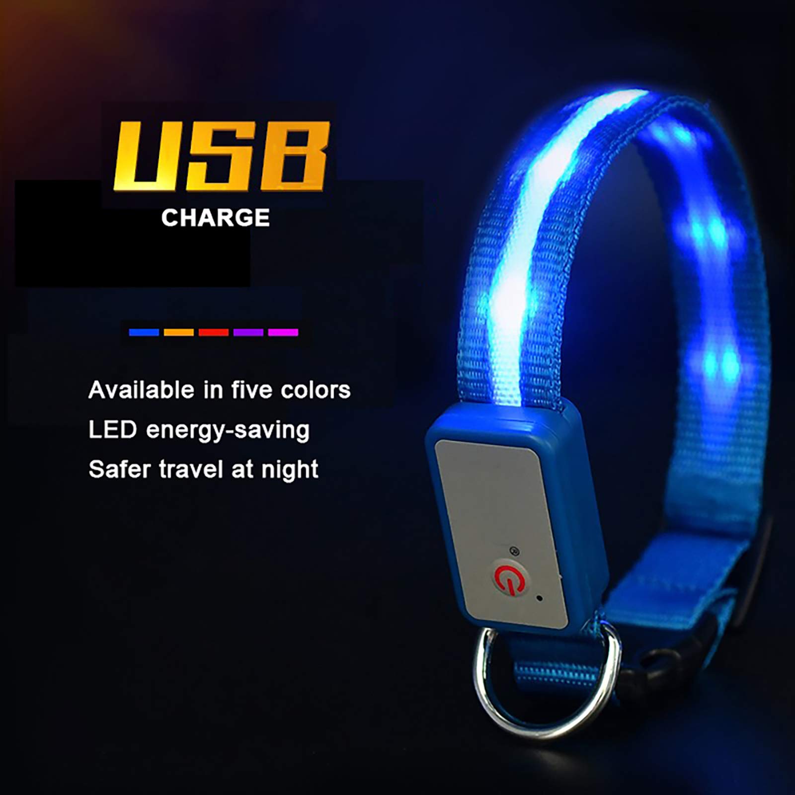 Collier de chien lumineux USB de charge lumineux Anti-Perdu collier de chien Teddy Shepherd Golden Retriever moyen et grand chien imperméable extra longue veille confortable et durable,Bleu,M