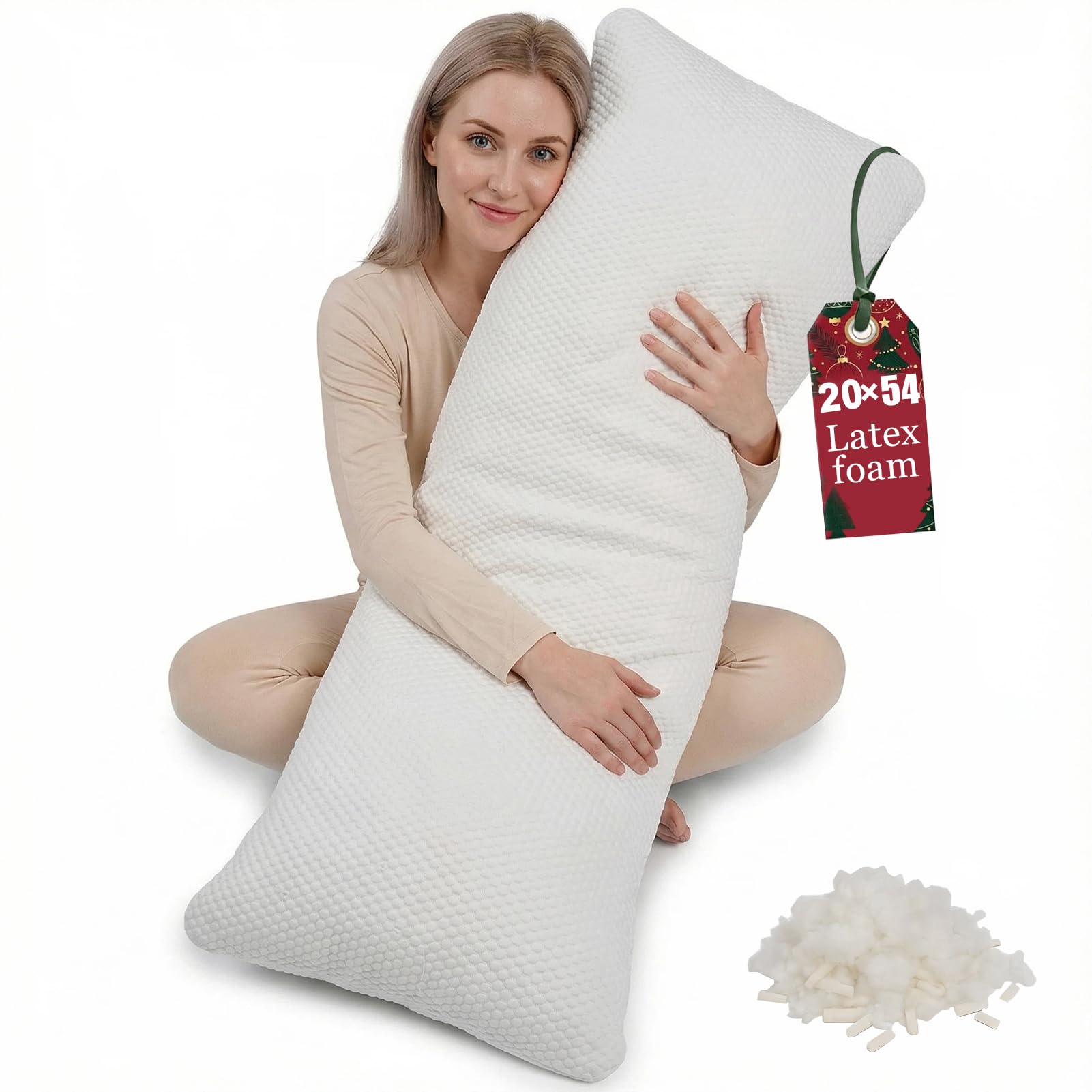 Talatex Full Body Pillow with Natural Latex - Adjustable Long Dunlop Pillow for Pregnancy, Back & Side Sleepers | 3-Zone Support for Back & Hip Pain | 135x50cm for Double Bed (135x50cm)
