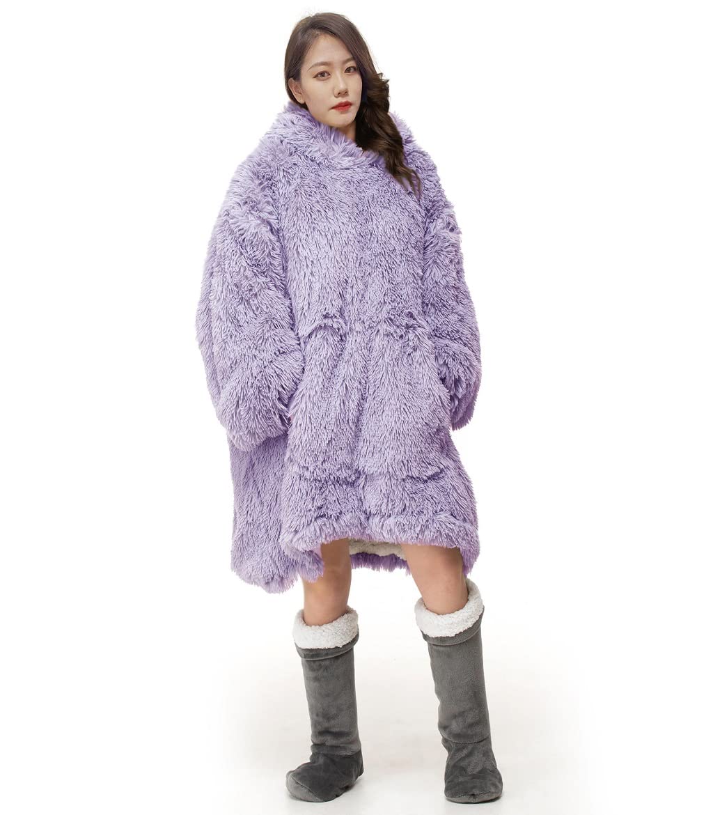 Homes-Linen Unisex Cuddles Lilac Oversized Wearable Blanket Hoodie Teddy Fleece Fluffy Sherpa Printed Hooded Sweatshirt Blanket Pullover Giant Hooded (Cuddles Lilac)