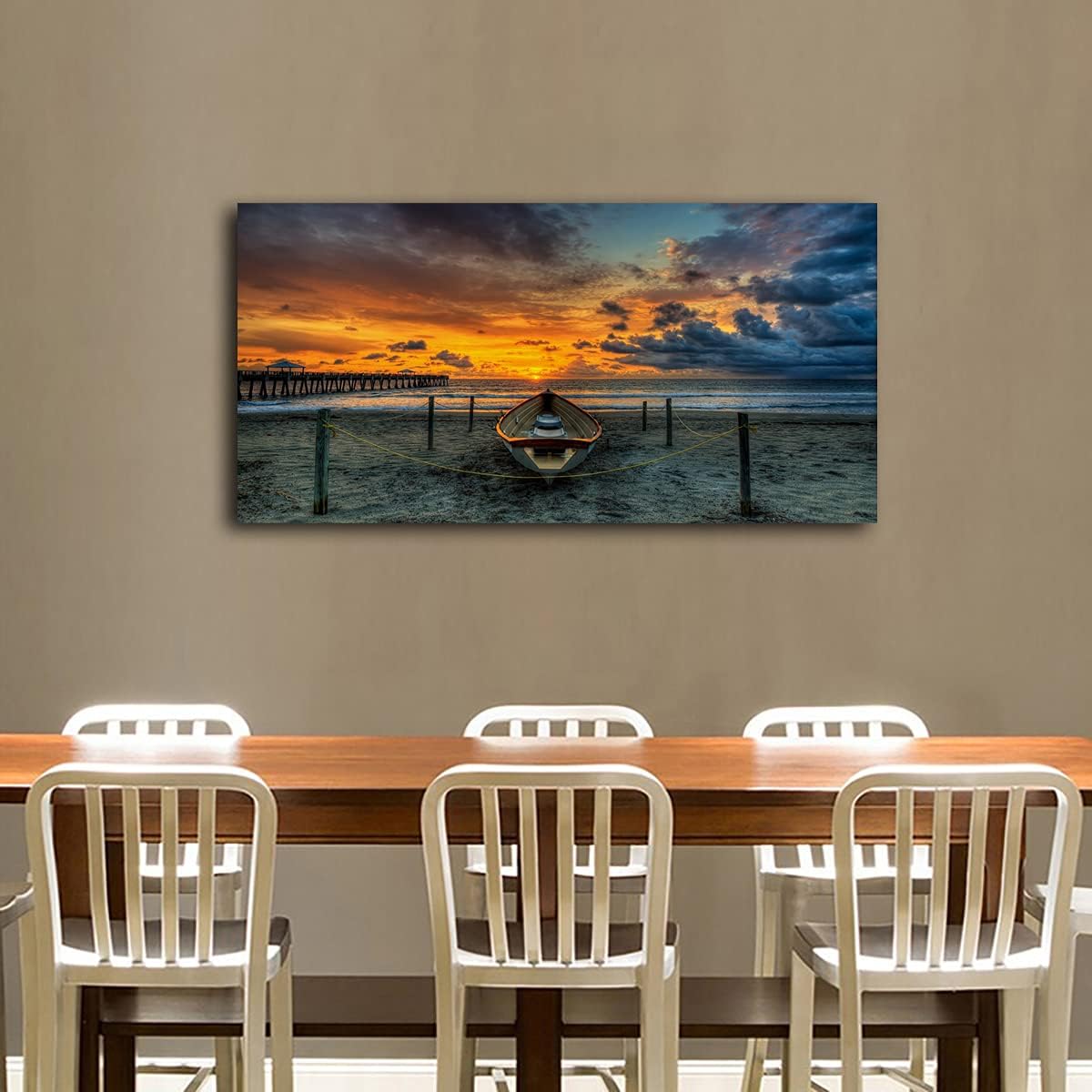 Beach Themed Wall Art Canvas Prints Seascape Poster Bathroom Décor Boat Ocean Sunset Landscape Paintings for Bedroom Dining Room Home Kitchen Decorations Natural Artwork 20x40 Picture Wooden Frames - Image 6