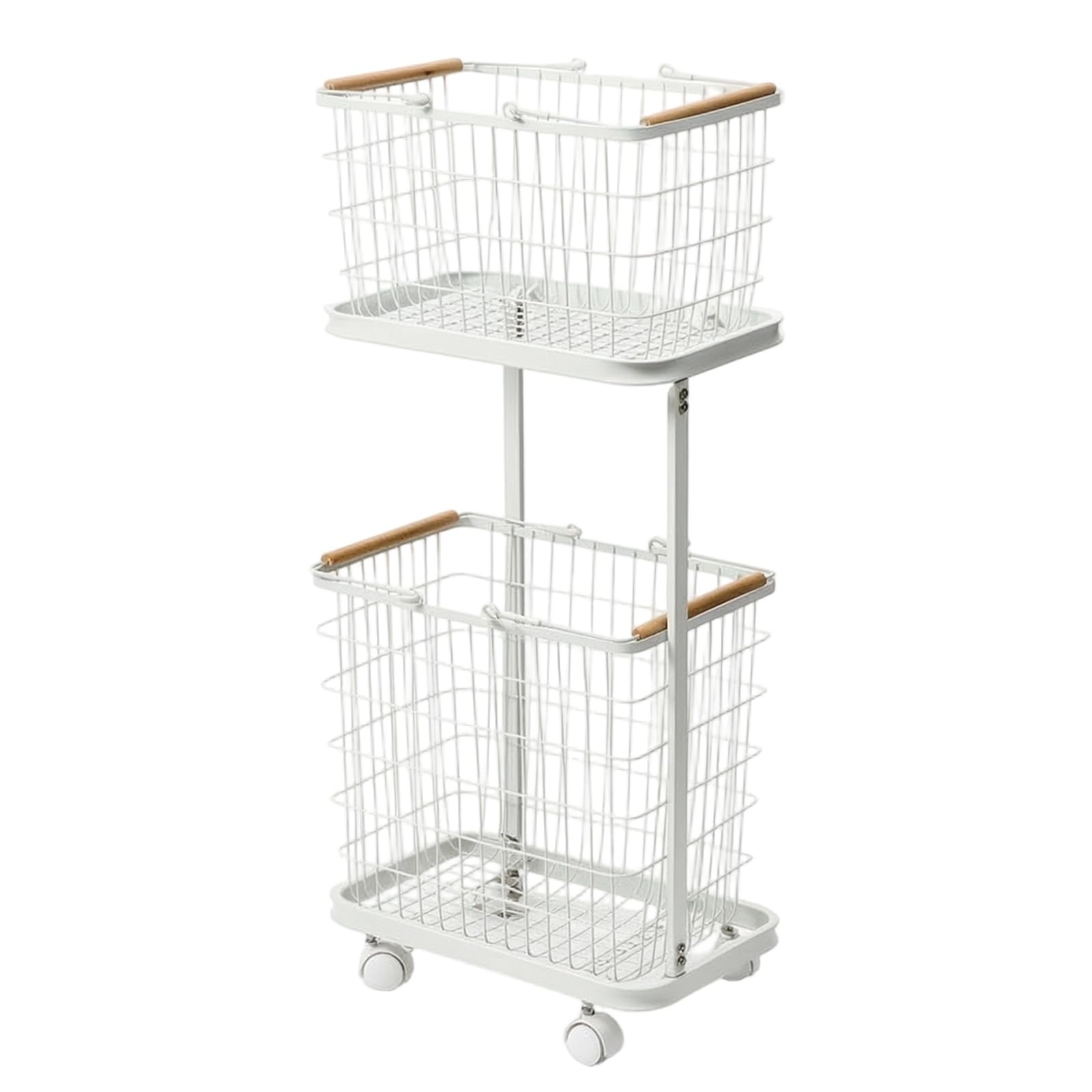 Carrello Portabiancheria con Ruote Mobile Cesto Portabiancheria a Due Livelli Ventilato per Lavanderia, Bagno, Bianco