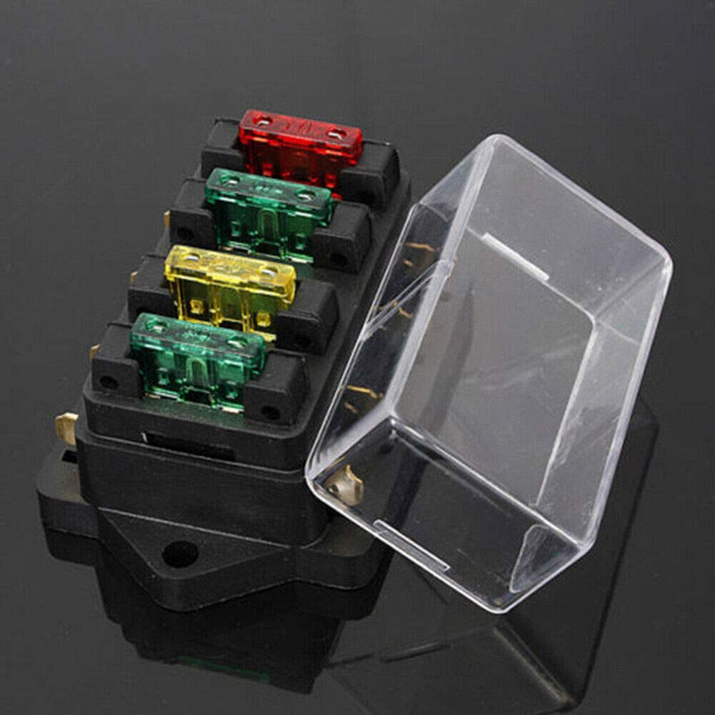 4 Way Blade Fuse Box Holder Block Auto Car Van Marine Motorcycle Boat Universal Metal Fuse Box for Standard Blade Fuses ATO Holder Block Car Boat Marine