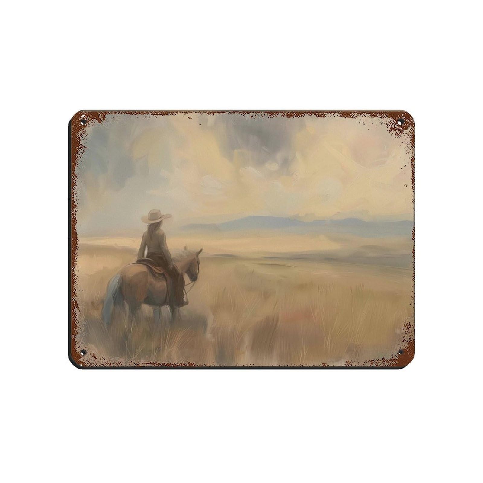 Plaque métal affiche rétro western cowgirl 30x40 cm