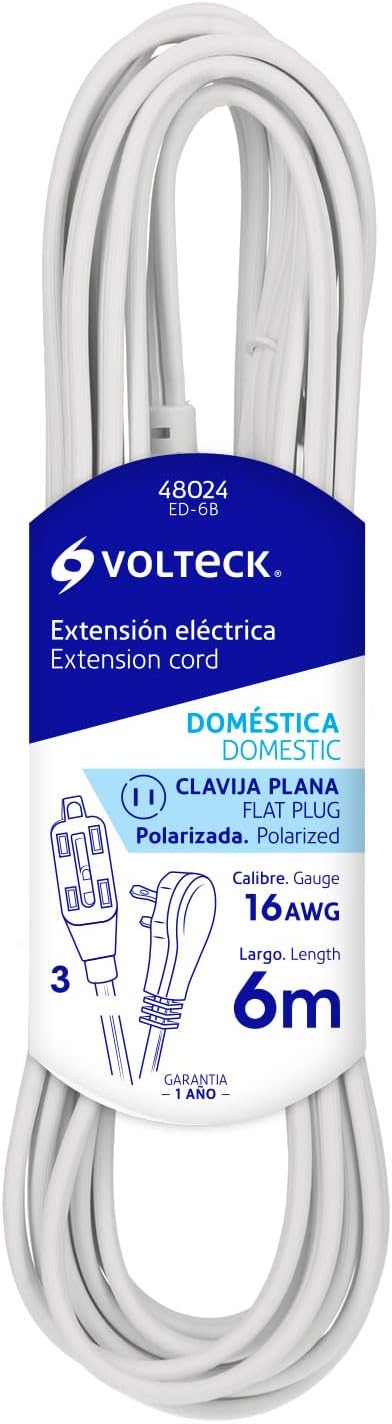 Domestic electrical extension, 6 m, white, Volteck