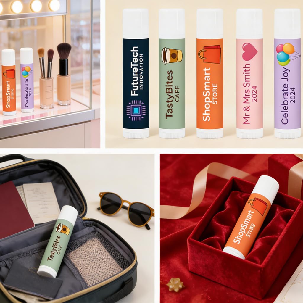 Kundenspezifischer Lippenbalsam mit Logo, personalisierte Chapstick-Werbeartikel, individueller Lippenbalsam mit Markenlogo für Business, Hochzeit & Party, Gastgeschenke, Firmenveranstaltungen (100