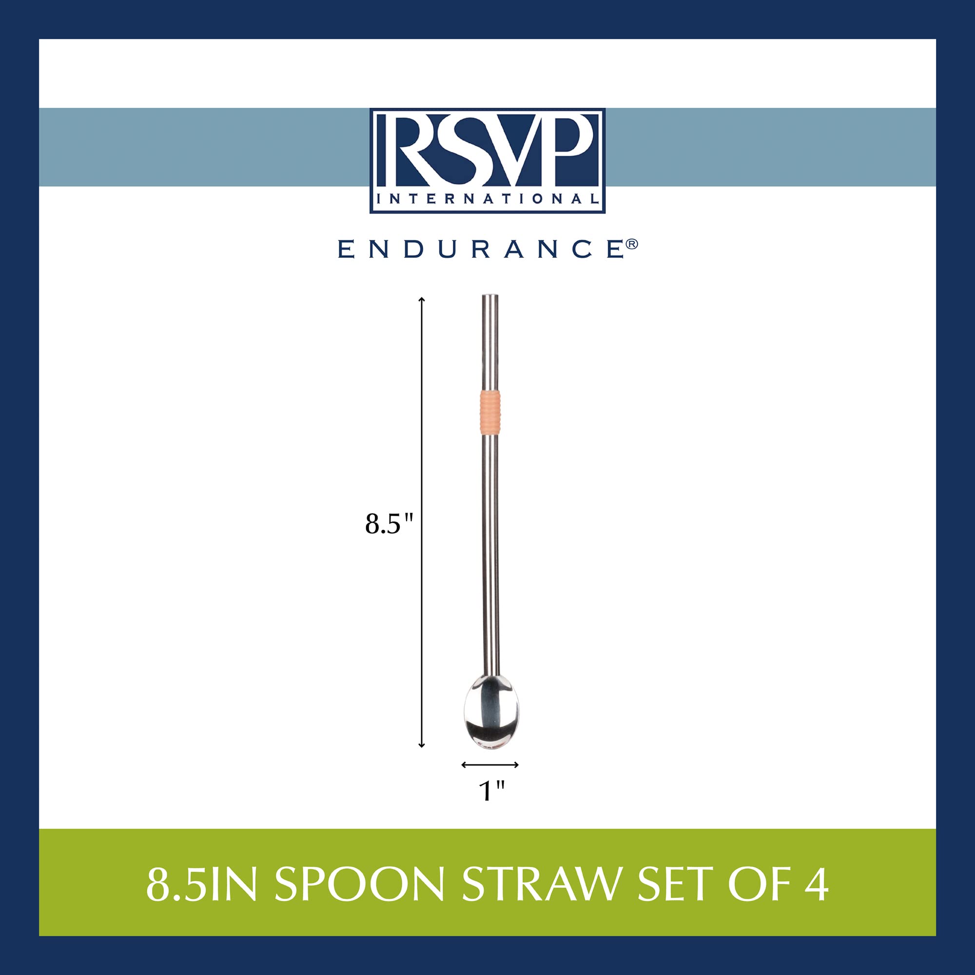RSVP International Wiederverwendbares Strohhalm-Set, spülmaschinenfest, 21,6 cm, 4-teilig, Edelstahl gerade
