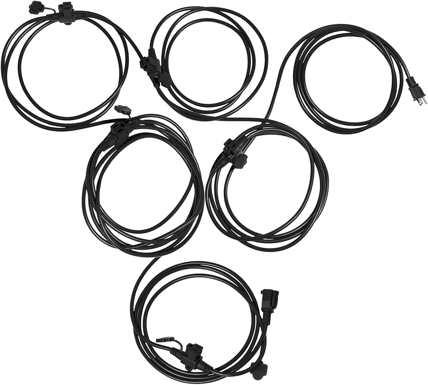 Eversimpleinc Black Outdoor Extension Cord with Multiple Outlets, (50FT 6 Outlets) Evenly Spaced with Weatherproof Cover, Ideal for Christmas Decoration Patio, 16AWG/3C SJTW, ETL Listed