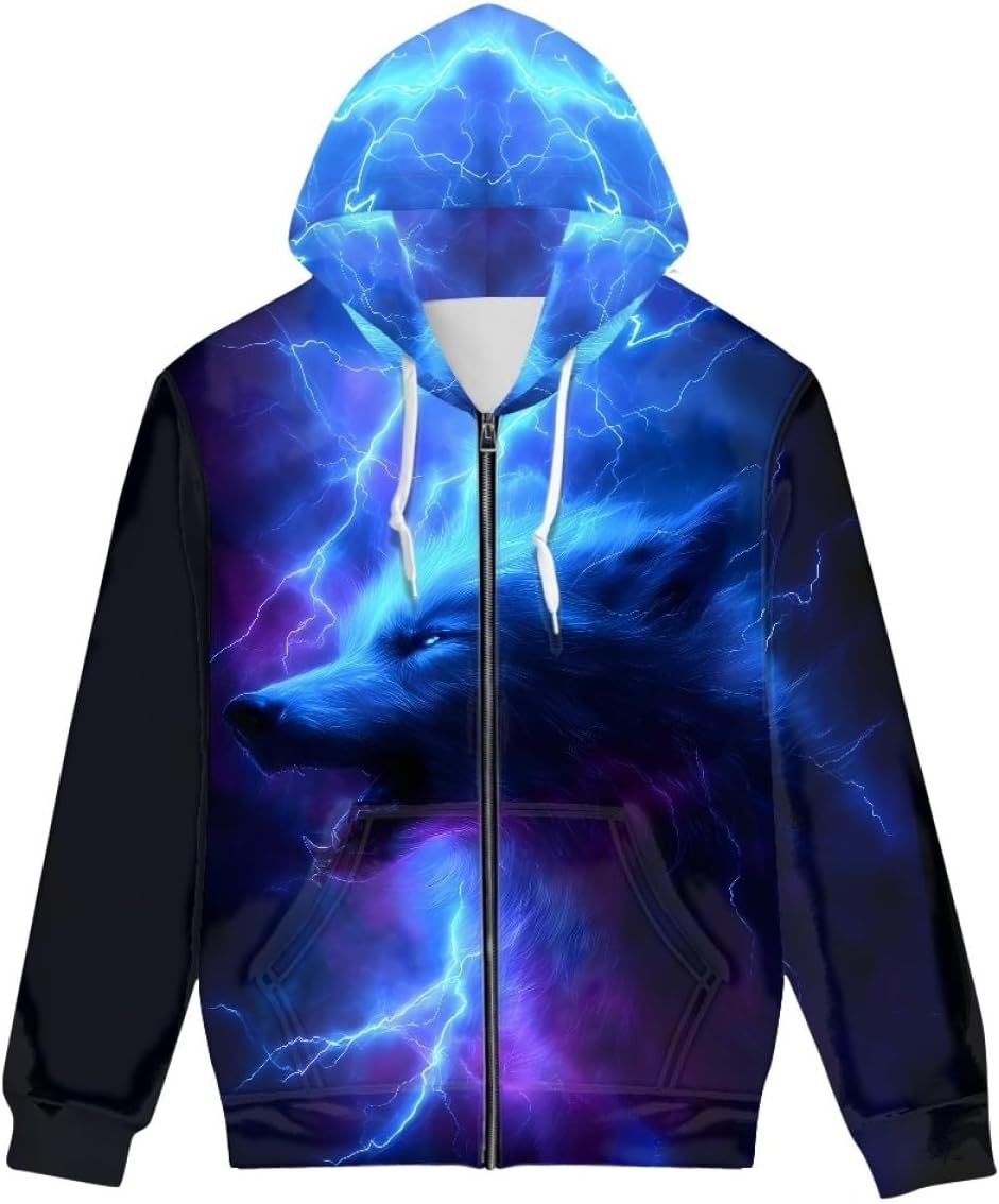 GLUDEAR Unisex Realistic 3D Digital Print Full Zip Hoodie Jackets Hooded Sweatshirt