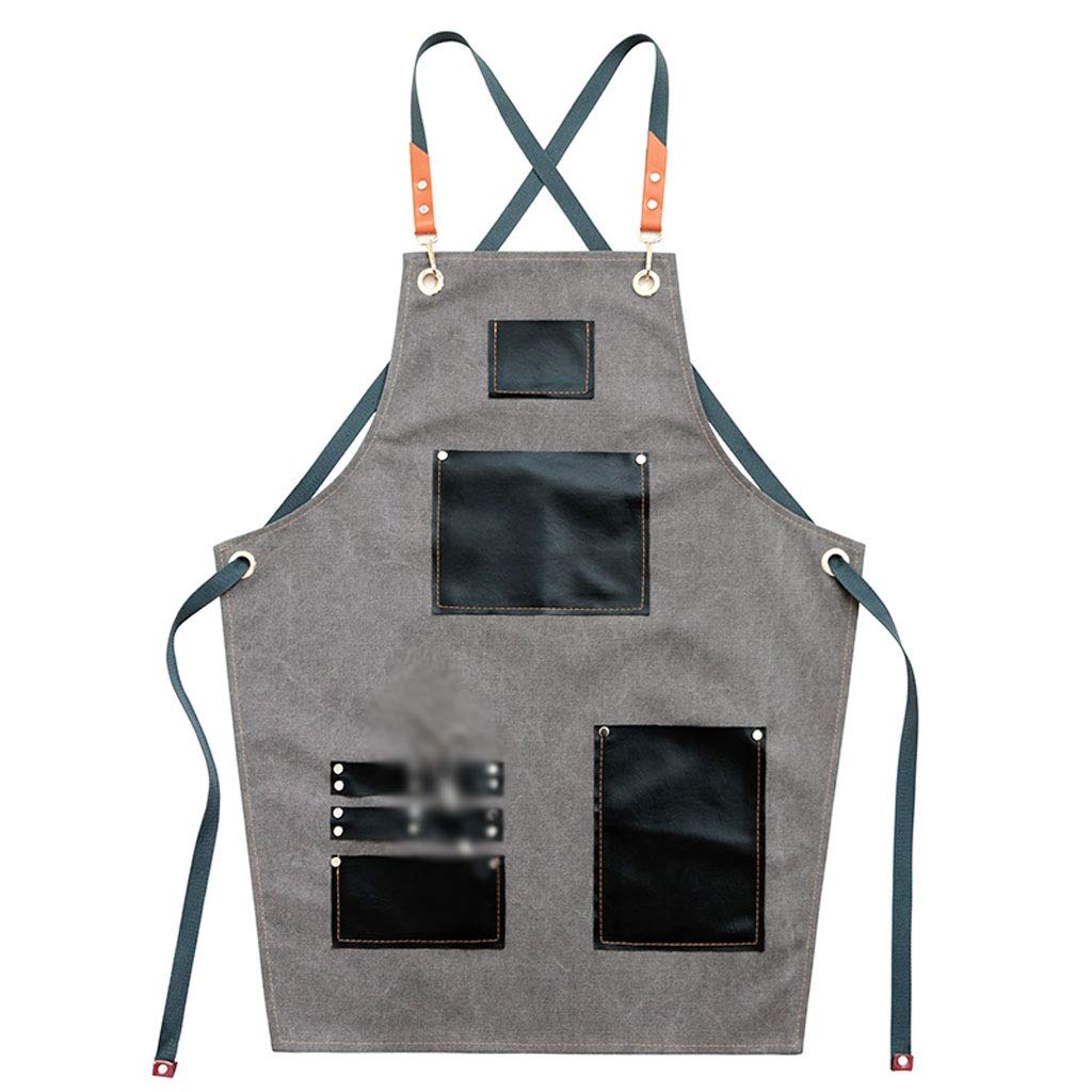 BingWS Aprons Apron Male and Female Barista Work Apron Adjustable Neckband Kitchen Chef Apron Professional Quality Apron (Color : Gray, Size : 60 * 80cm)