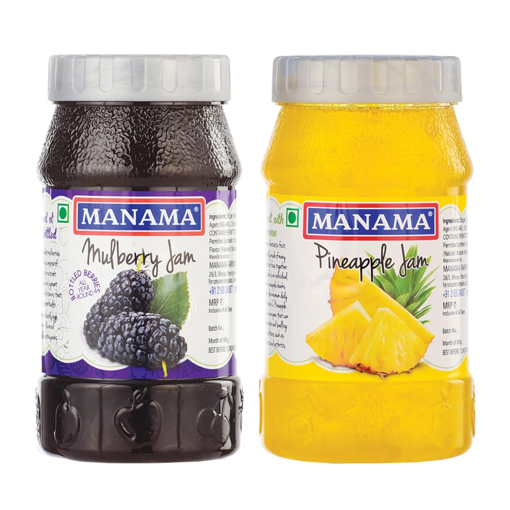 Manama Mulberry Fruit Jam, and Pineapple Fruit Jam, 500GMS Each, Pack of 2
