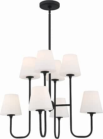 Crystorama Keenan 8 Light Black Forged Chandelier with Glass Shades