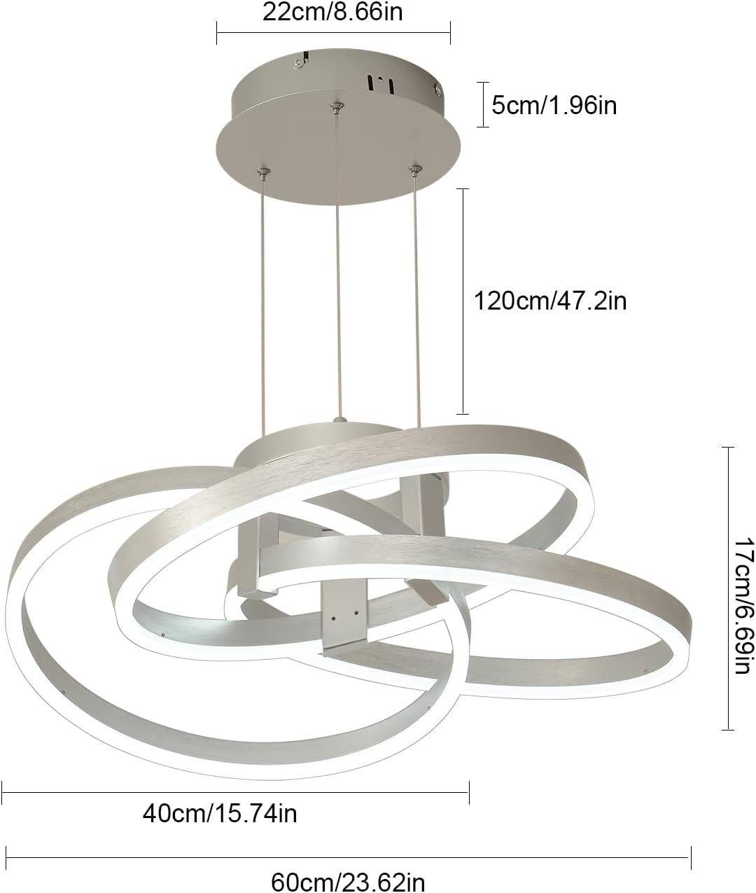 Modern LED Pendant Ceiling Light,LED Chandelier Lighting Fixture Dimmable LED Pendant Light for Dining Room,3 Ring Modern LED Chandelier Dimmable Entryway Kitchen Island Hanging Lamp (Silver)