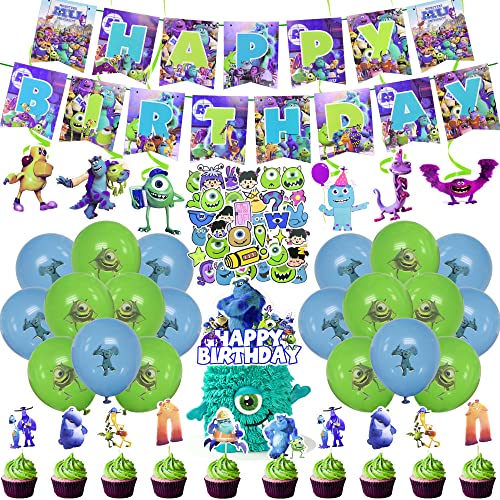 114 Pcs Monsters Party Decoration Monsters Party Supplies For Kids Includes Banner, Cake Topper, Cupcake Toppers, Balloons, 50 Monster Stickers #TOP13
