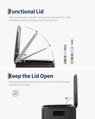 Miniatura 5 de GarveeHome Bote de basura doble de acero inoxidable de 2 x 8 galones con tapa para cocina, combo de basura doble grande y de reciclaje, cubos de