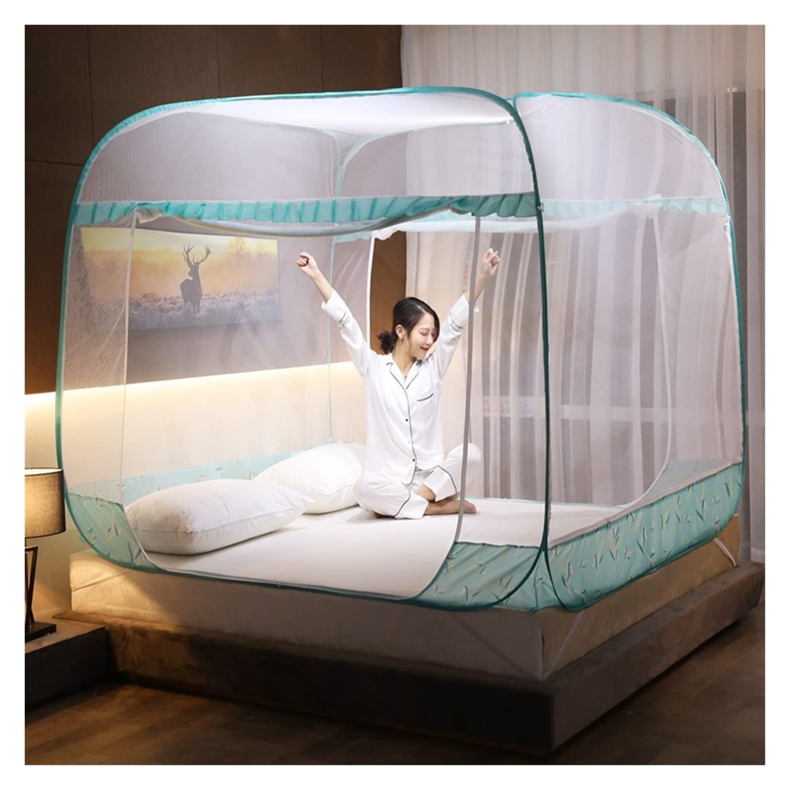 OKUOKA Zanzariera Zanzariera Automatica Yurta Zanzariera Anti-Caduta Bambino Quadrato Cerniera Superiore Crittografia Filo Pieghevole Anti-Zanzariera (Color : F, Size : 1.8mX2.2m)