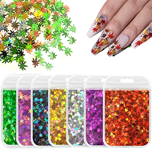 Lifextol 7Pack 70g Weed Leaf Chunky Nail Glitter Sequins Flakes Holographic Maple Leaves for Epoxy Resin Crafts Arts Festival Makeup Body Painting Acrylic Nail Designs(7PC Maple Leaf)