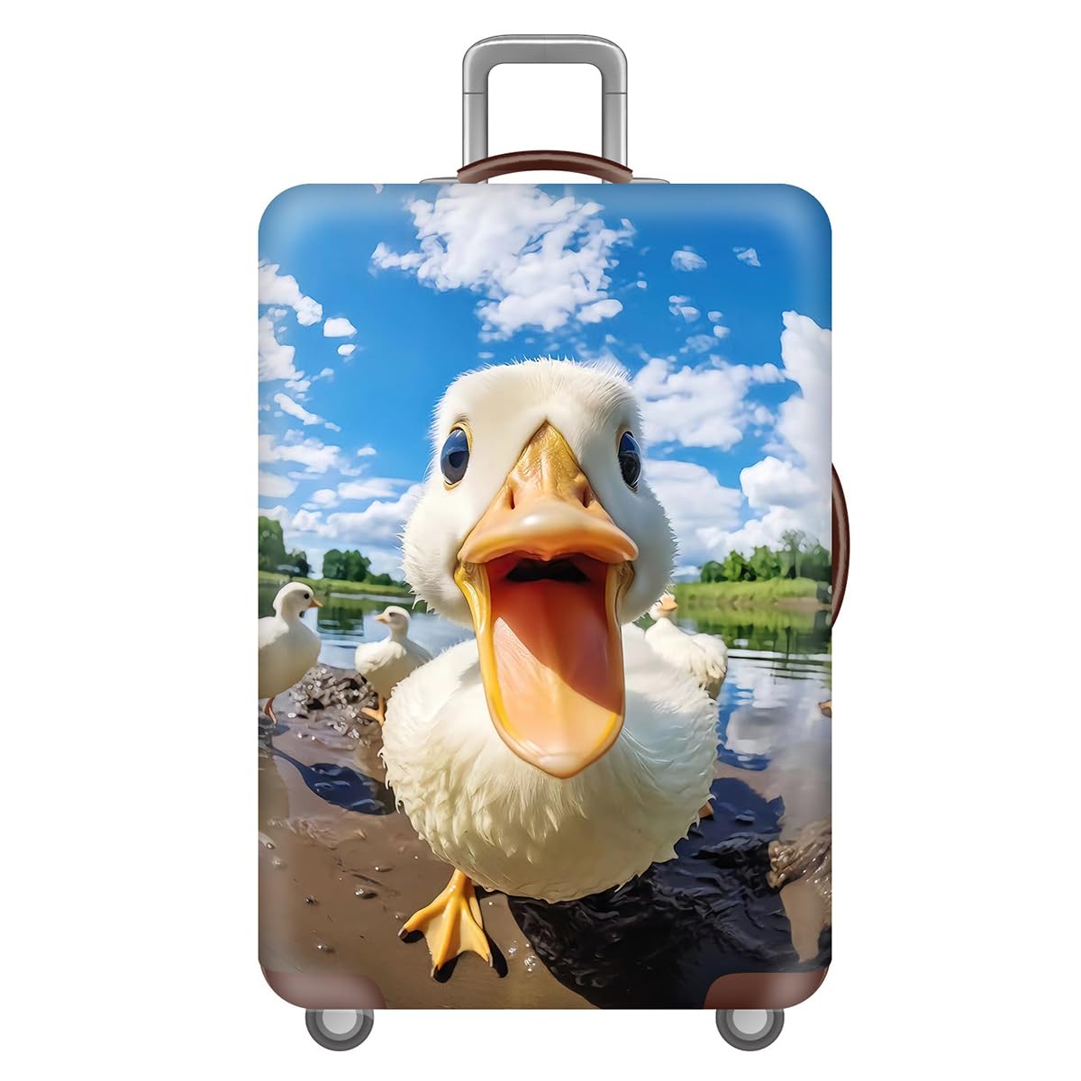 FANSU Elastisch Kofferhülle Kofferschutzhülle, 3D Ente Druck Kofferüberzug Schutzhülle mit Reißverschluss, Elasthan, Waschbar Tierdruck Luggage Cover- 18 bis 32 Zoll