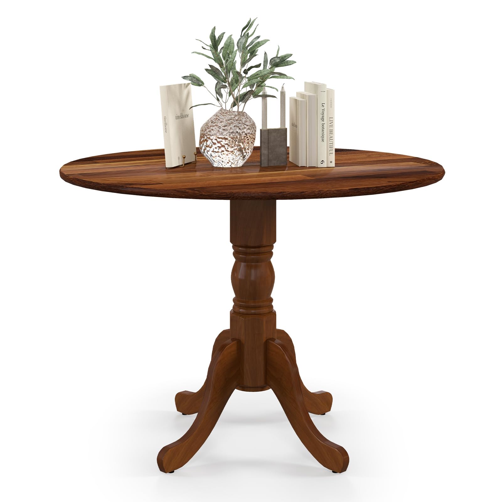 COSTWAY Table a Manger Bois Ronde 100 x 100 cm, Table de Cuisine 4 Personnes, Piédestal Design Vintage, pour Salon, Hotel, Appartement, Charge 100 kg (Noyer)