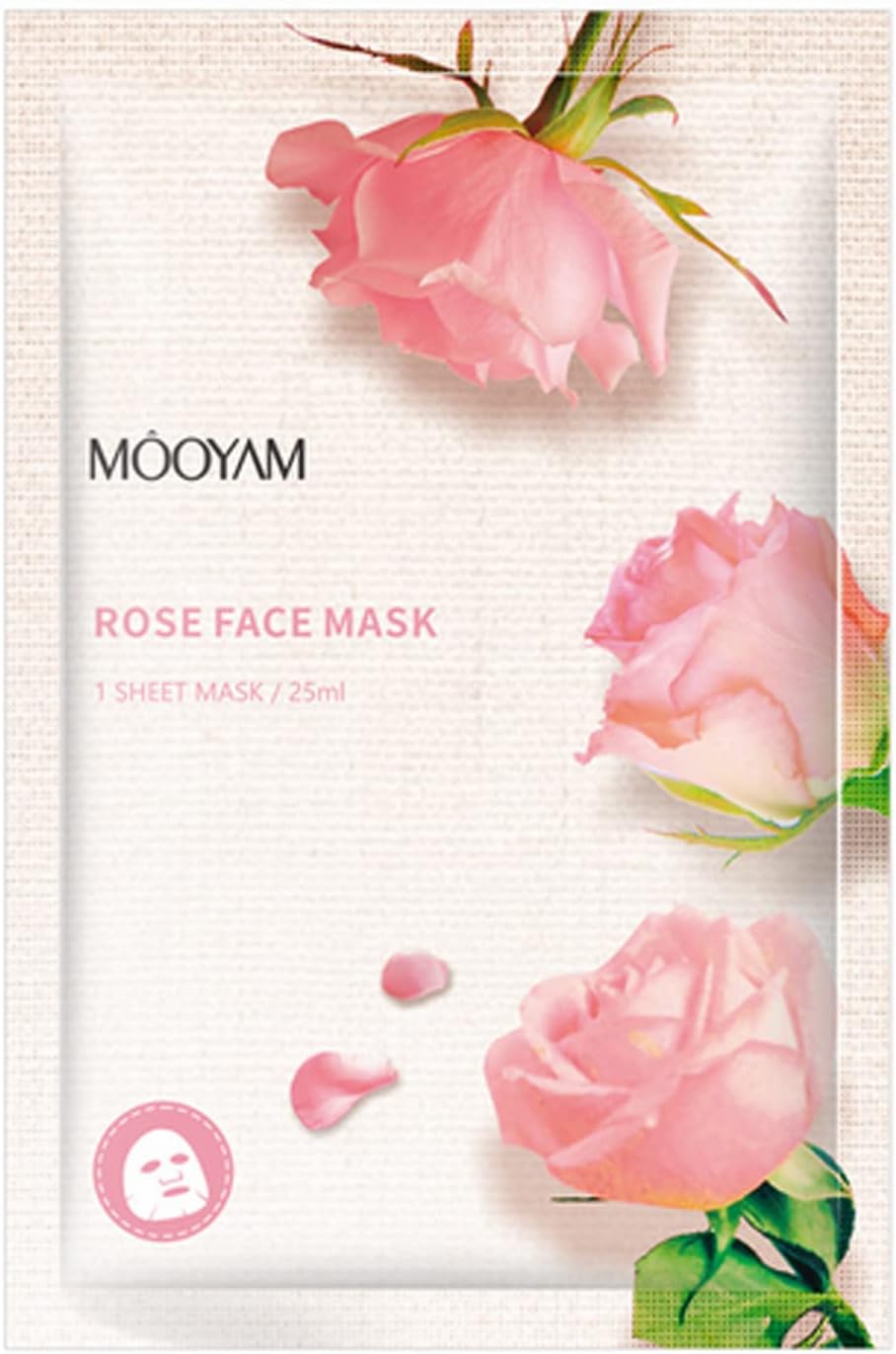 J/EJ/E Rose Facial Mask Sheet Moisturizing Hydrating Soothing Firming Facial Mask, 1pcs