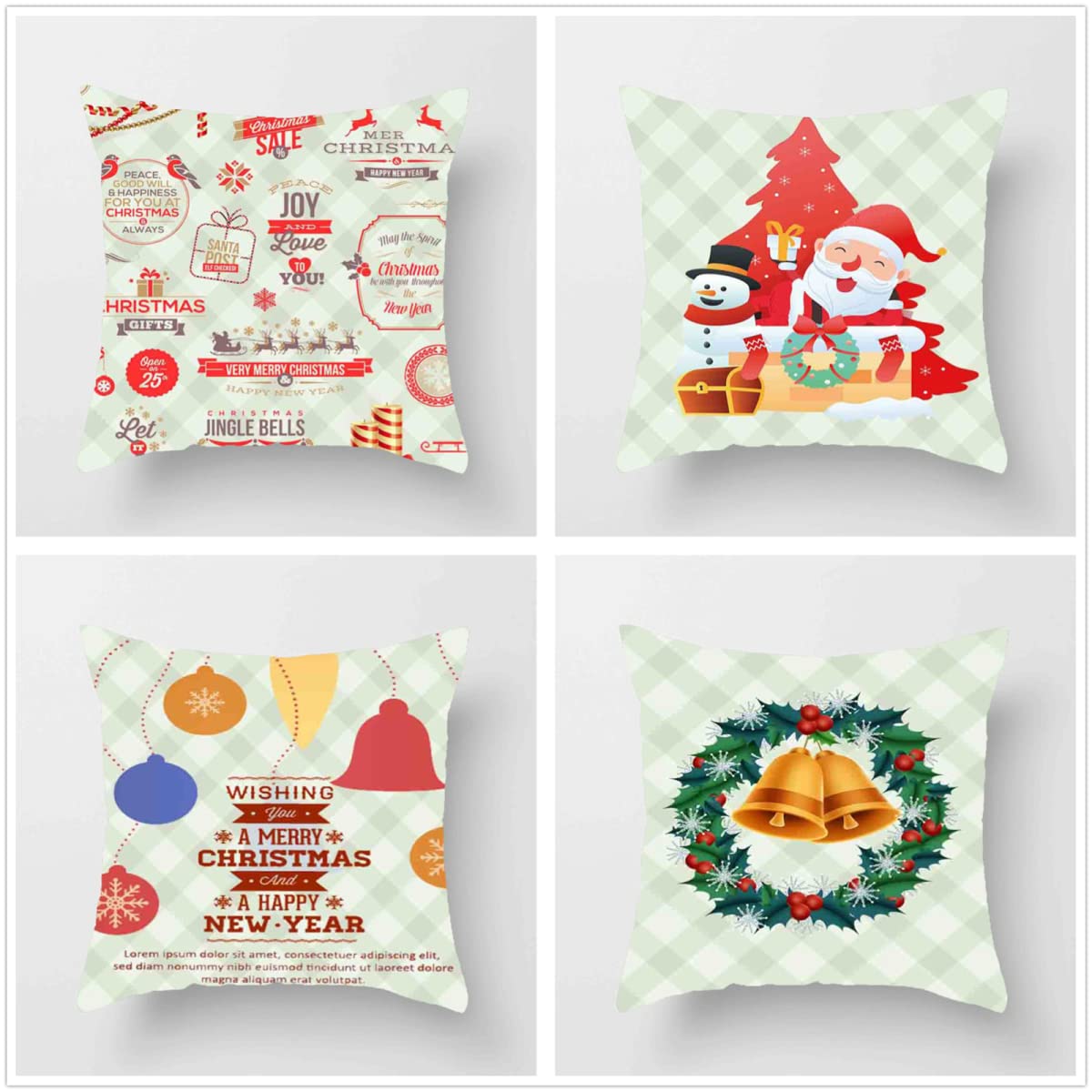 cuadros navideños 4 Piezas 70x70cm Fundas Cojines, Impresión en HD con Cremallera Oculta Cojines Decorativos, suave Cojines para Sofa Sala de Estar Dormitorio Automóviles Fundas de Cojines J-1622