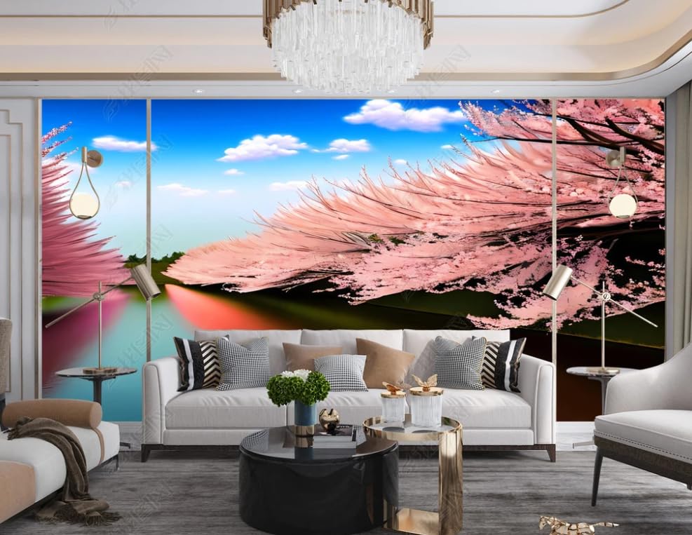 Papier peint intissé fleur de pêcher rose pour créer un salon zen et lumineux