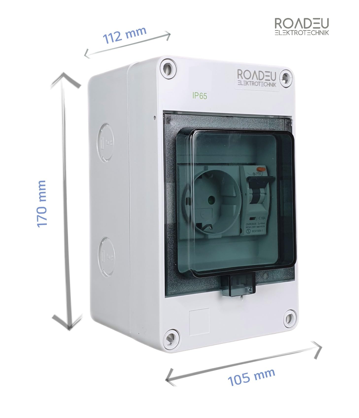 RoadEu | Quadro Elettrico IP65 con Differenziale FI e Magnetotermico C16 | Centralino da Parete Pronto all'Uso con Presa Schuko 230V Integrata | Per Ambienti Umidi, Cantieri e Officine