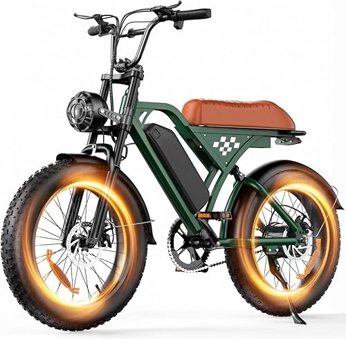 Bicicleta Eléctrica para Adultos, Neumático Grueso de 16"20" 1500W 55+ Millas Suspensión Completa ebikes para Adultos, Faro Brillante Asiento Largo
