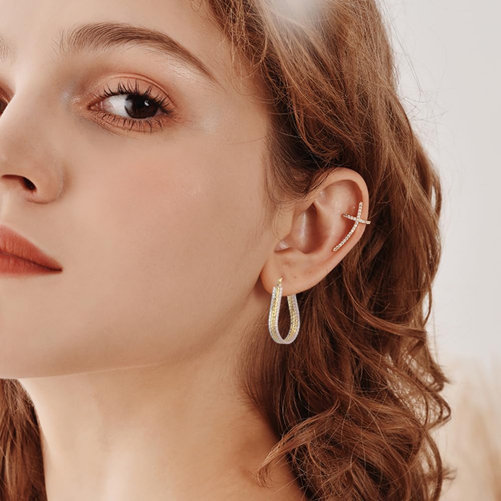 Colorful Mixed Color Earrings Hoop for Women Tritone Unique Lightweight Teardrop Hoop Earring Simple Huggie High Polished Statement Jewelry Gift - Image 2