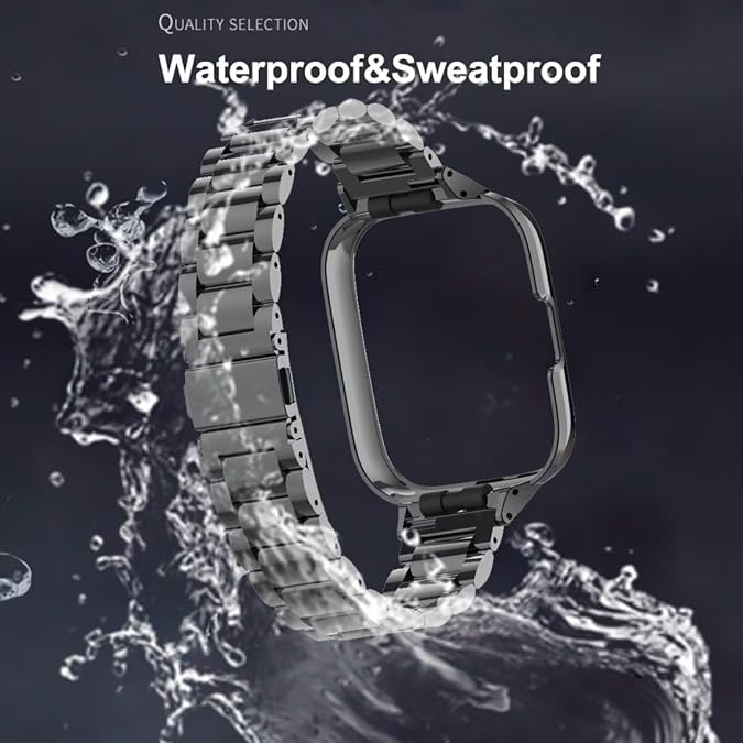 Compatible for Xiaomi Redmi Watch 3 Active Bands,Stainless Steel Metal Replacement Strap Bracelet Wristband Accessories for Redmi Watch 3 Active Smartwatch