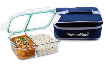 Signoraware Slim Glass Lunch Box with Bag, 1 LTR
