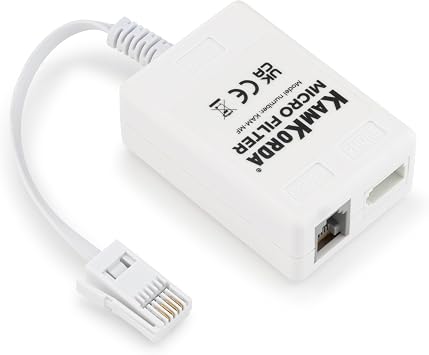 KamKorda Micro Filter Adapter   ADSL Microfilter RJ11 Splitter & Phone to Ethernet Adapter BT/Sky/PlusNet/PlusTalk/Vodafone, White, Compact