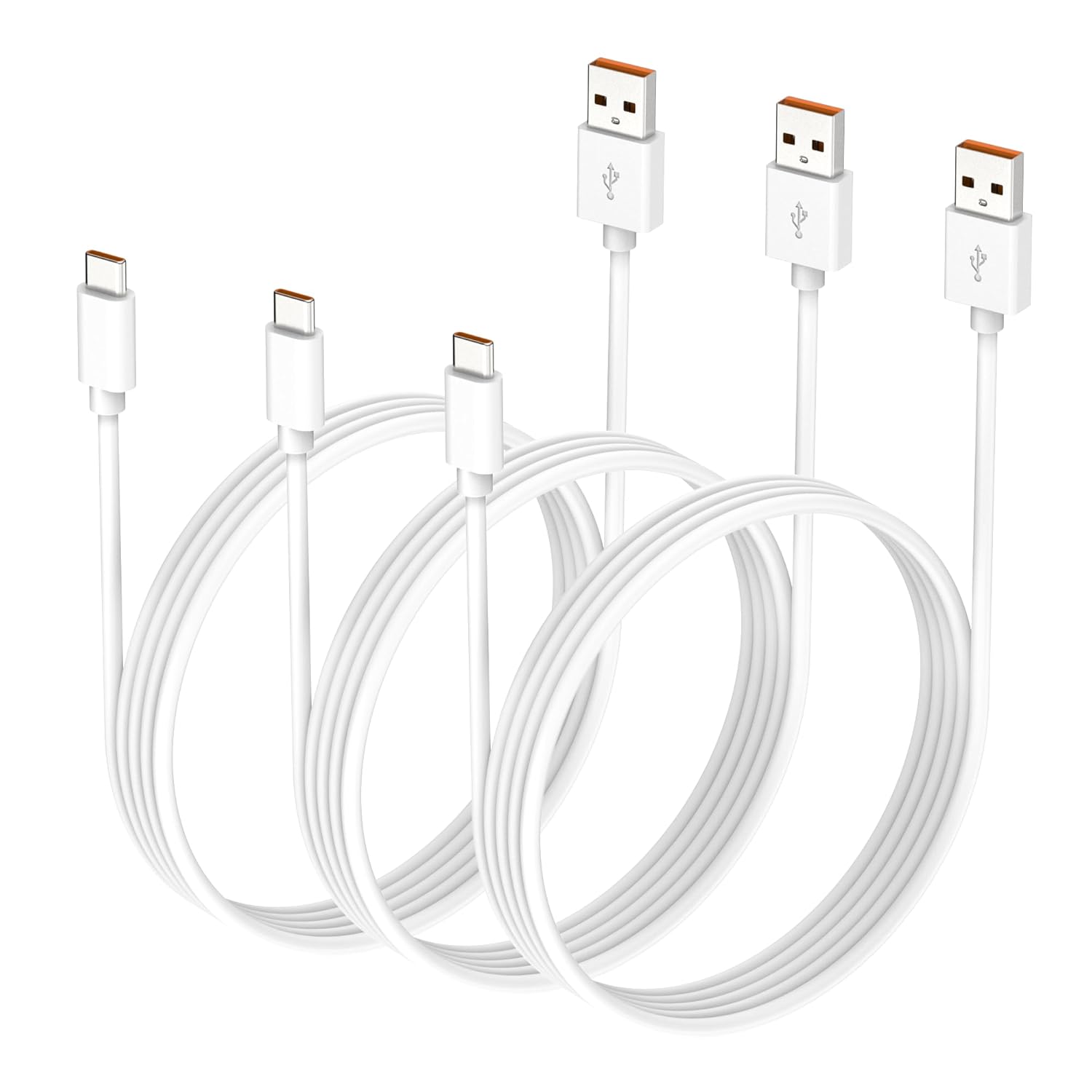 USB A to USB C Cable, 3-Pack 6ft Premium Type C Charger Cord Standard Length, Charging Data Sync USB C Charger Cable for S10 Plus A80 Note 20, Phone15 Pro Plus Max etc, White TPE