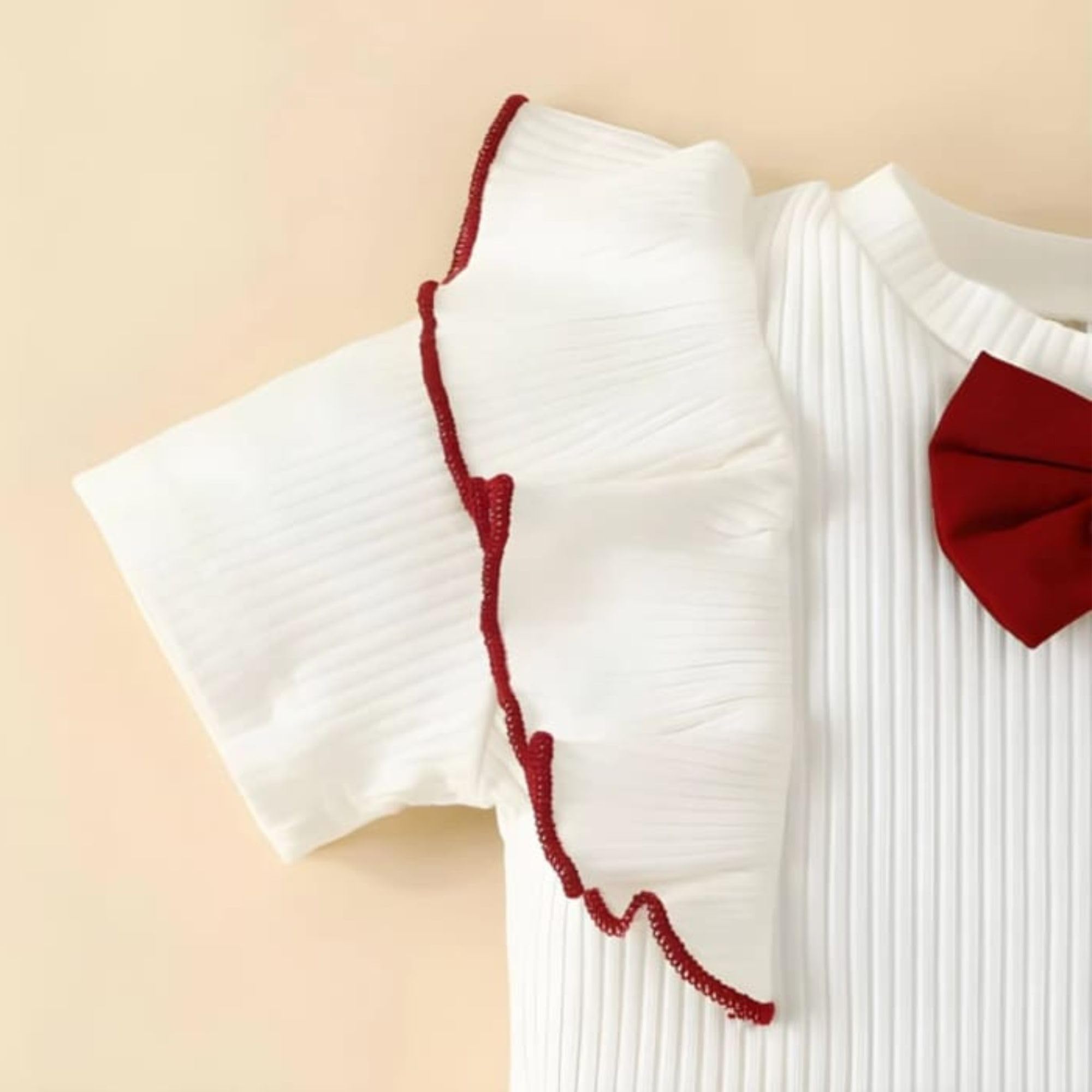 4 YOU DRESSES Girls Fit And Flare Knee-Length Beautiful Dresses (Maroon and White, 2-3 Years) - Image 4 thumbnail